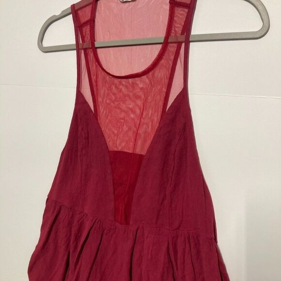 Intimately Free People Raspberry Red Mesh Illusion Peplum Blouse Women's Mediumo - Picture 4 of 11